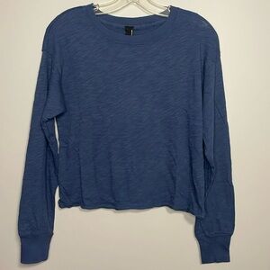 Bobi Blue Semi Cropped Long Sleeve T-shirt Size XS NEW